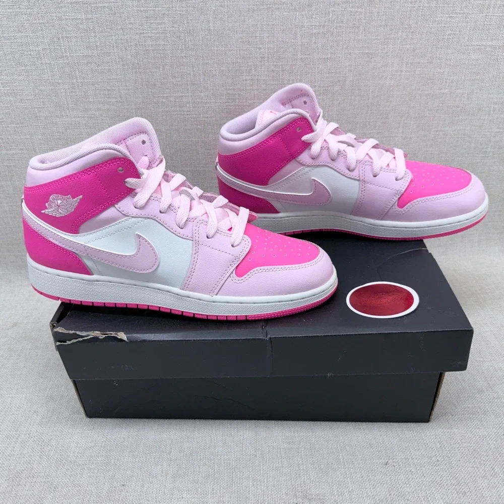 Air Jordan 1 Mid GS Pink Foam Hyper Pink DQ8423-661 Size 6.5Y New No Tags